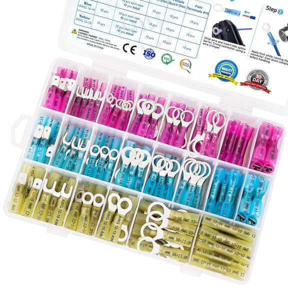 TICONN 250pc Heat Shrink Wire Connectors Kit, Waterproof Electrical Crimp Terminals
