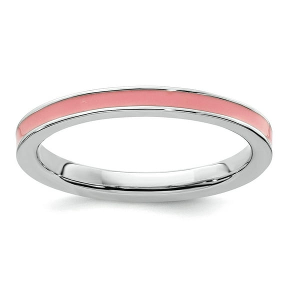 925 Sterling Silver Polished Stackable Pink Enameled 2.25mm Ring Size 6 Stackable Ring for Women