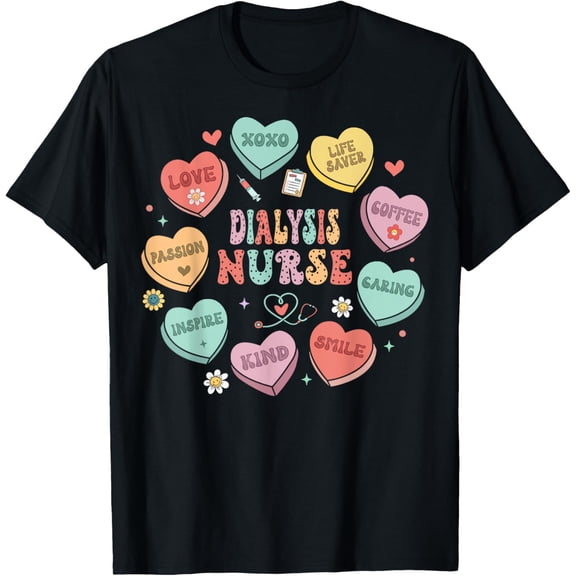 Retro Dialysis Nurse Valentine Heart Women Nurse T-Shirt