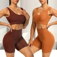thumbnail image 4 of Conjunto de yoga acanalado para mujer, top corto de manga larga, pantalones cortos, conjunto de mallas, traje de fitness sin costuras, ropa activa sólida para gimnasio, ropa de entrenamiento, 4 of 5