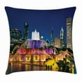 thumbnail image 1 of Chicago Skyline Throw Pillow Cushion Cover, Buckingham Fountain Landmark in the Center of Grant Park Vibrant Night, Decorative Square Accent Pillow Case, 18 X 18 Inches, Multicolor, by Ambesonne, 1 of 2