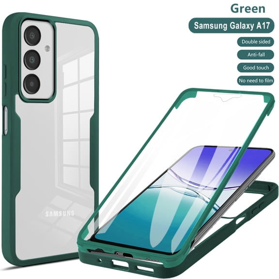 TECH CIRCLE for Samsung Galaxy A17 5G Clear Soft TPU PC Case with Screen Protector, [Transparent Anti-Yellowing] Full Body Shockproof Protection Silicone Bumper Rugged Phone Cover,Darkgreen