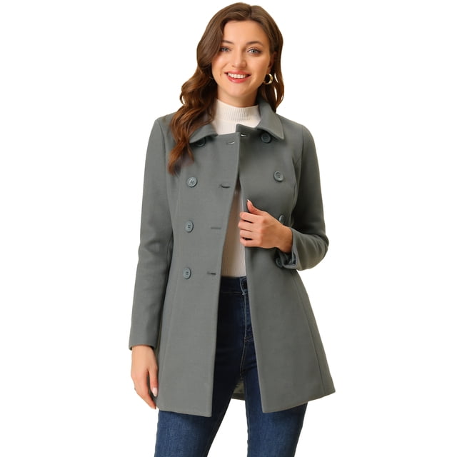 Abrigo Largo De Invierno Con Cuello Peter Pan Y Doble Botonadura Para Mujer Gris oscuro XS