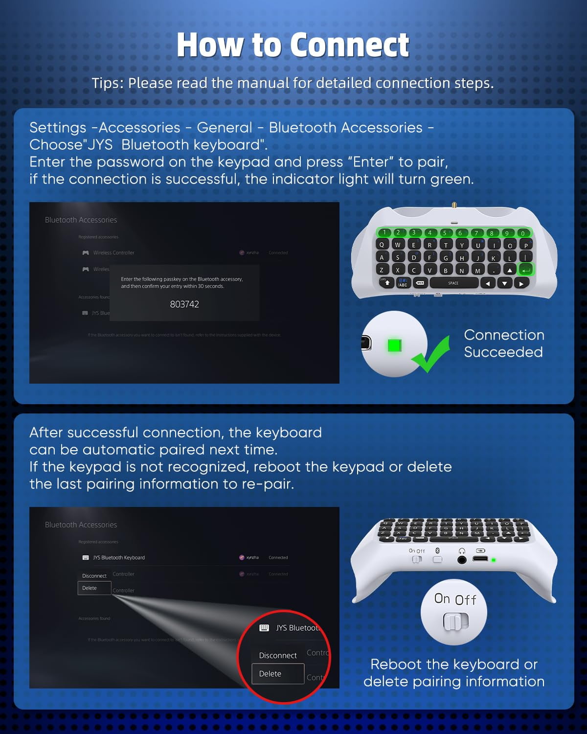 Bluetooth 3.0 Wireless Controller Keyboard for PS5/PS5 Pro,Mini Portable Gamepad Chatpad with Built-in Speaker&3.5MM Audio Jack, Voice Chat Board for Messaging&Gaming Live Chat,White