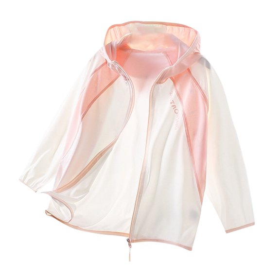 Xfvqtps Kids UPF 50 Light Jacket Cooling Sun Protection Hoodie Quick Drying Zipper Color Block Breathable Summer Shirts UV for Outdoor Hiking Pink