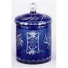 Decorative Storage Jar in Cobalt Blue Overlay on Clear Cut Glass