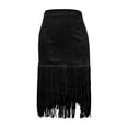 thumbnail image 4 of XIAONU Women's Asymmetrical Fringe Skirt Suede High Waist Belted Skirt Boho Western Casual Party Skirt, 4 of 5