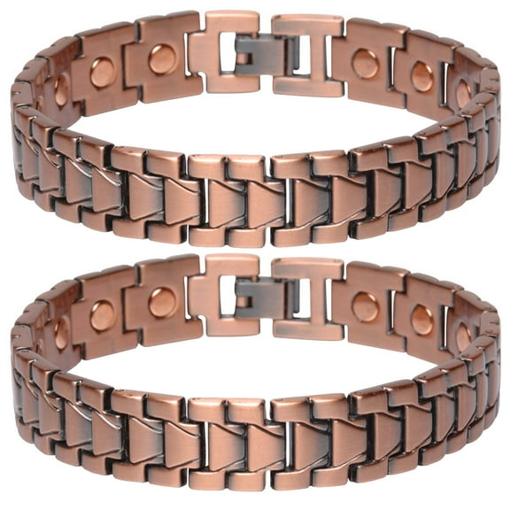 2 Pc Magnetic Solid Copper Link Bracelet Arthritis Therapy Pain Relief Men Women