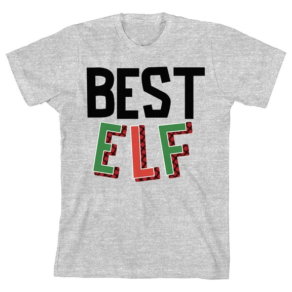 Santa's Favorite Best Elf Crew Neck Short Sleeve Athletic Heather Youth T-shirt-Medium