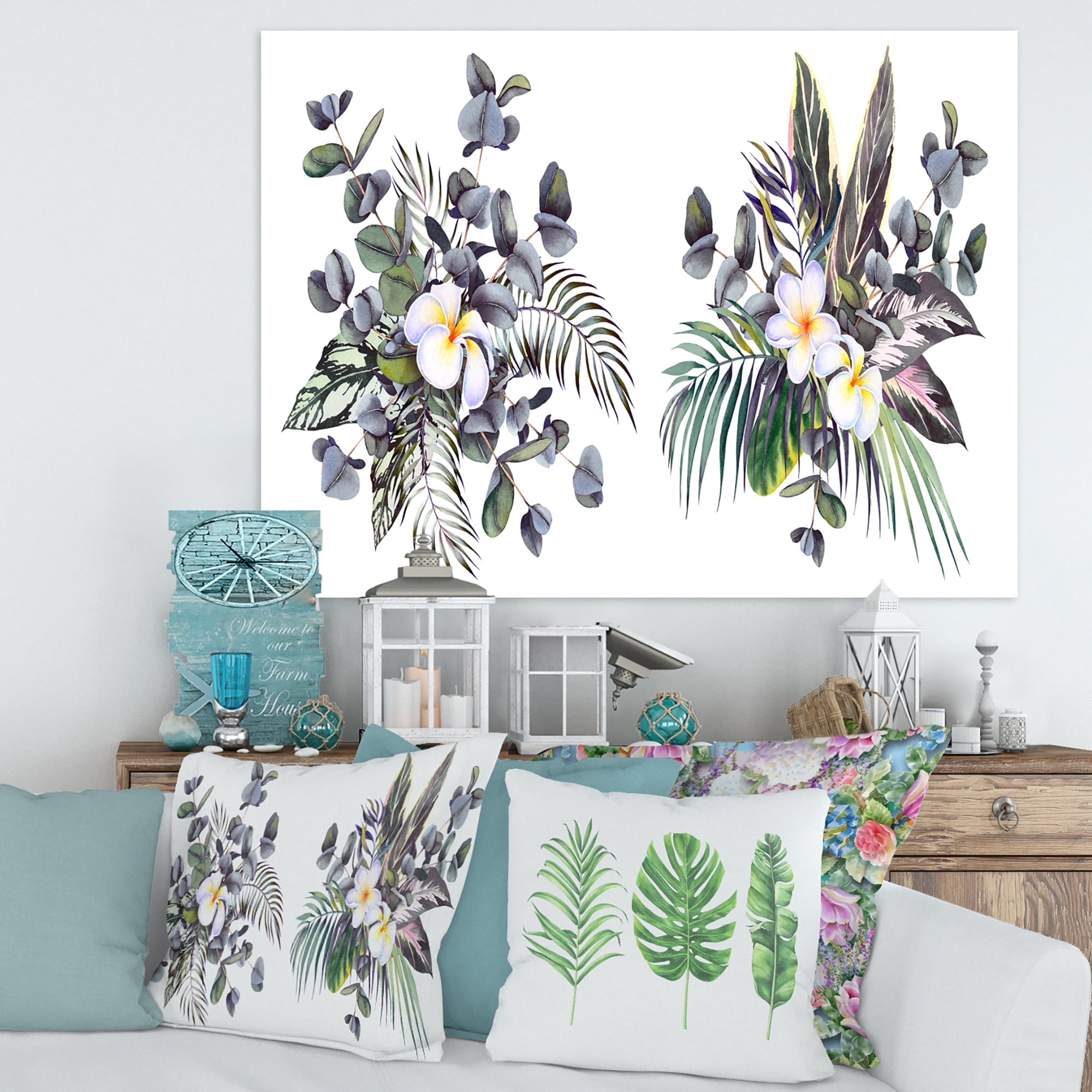 Designart ' Plumeria Frangipani Flowers With Tropical Bouquets ' Traditional Canvas Wall Art Print