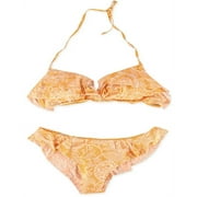 O'Neill Womens Henna Ruffle Pant 2 Piece Bandeau, Orange, Medium