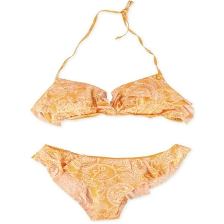 O'Neill Womens Henna Ruffle Pant 2 Piece Bandeau, Orange, Medium
