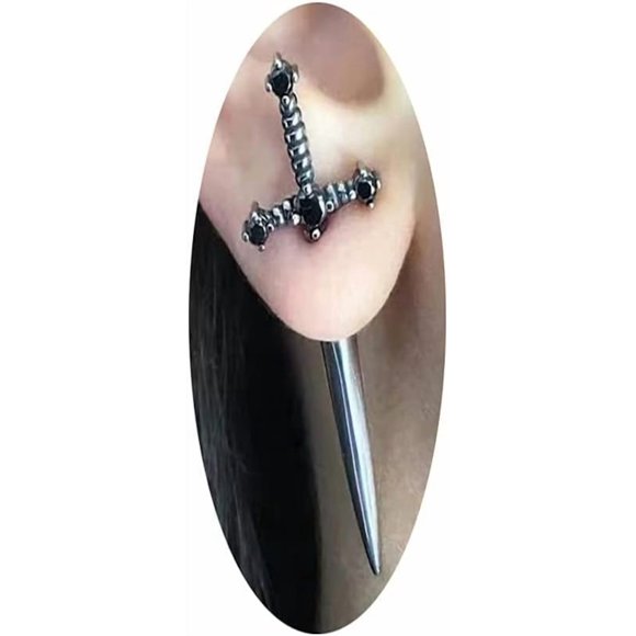 czcpp-Gothic Dagger Sword Stud Earrings for Women Men,Cool Cross Earrings Hiphop Punk Black Cubic Zirconia Dagger Earrings Jewelry Gifts