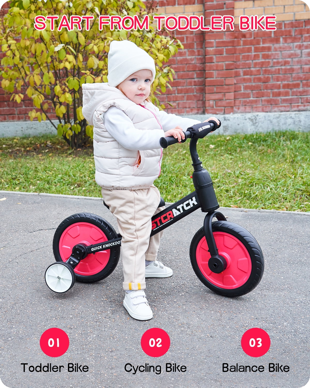 4 en 1 Baby Balance Bike pour 2-4 ans Enfants Trike avec roues d' entraînement Pour 2 ans Garçons Filles Infant Toddler Bicyclette