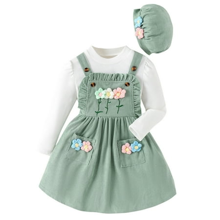 

Toddler Girls Long Sleeve Flower Tops And Dress Hat 3PCS Outfits Clothes Set For Children Kids Winter FallClothes Girls Two Piece Set New Born Baby Boy Suit Set Cute Sweat Pants for Teen Girls Cute