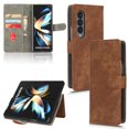 thumbnail image 1 of SaniMore for Samsung Galaxy Z Fold 4 Premium PU Leather Case, [RFID Blocking] Card Holder Magnetic Wallet Folio Cover for Samsung Z Fold 4 with Practical Bracket + Detachable Wrist Strap, Brown, 1 of 7
