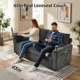 thumbnail image 4 of 65in Sleeper Sofa Bed, Convertible Pull Out Couch with Small Table, USB Ports, Cup Holders & 5-Level Adjustable Backrest, 3 in 1 Corduroy Loveseat Sofa for Living Room, Bedroom, Apartment (Gray), 4 of 7