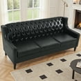 thumbnail image 2 of Mid-Century Modern 3 Seats Faux Leather Sofa Button Tufted Couch For Living Room Office Apartment, 2 of 6