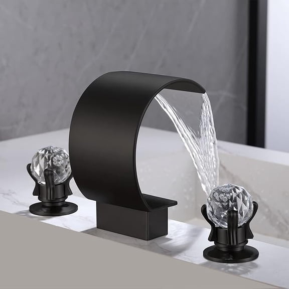 Widespread Waterfall Bathroom Sink Faucet Basin 3 Hole Matte Black Mixer Tap