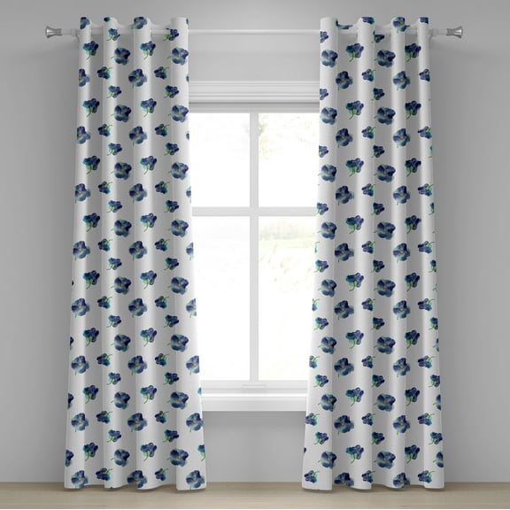 Ambesonne Floral Grommet Curtain, Watercolor Violet Blooms, 50" x 108", Turquoise Navy Blue