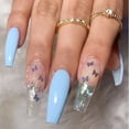 thumbnail image 2 of MINKUROW Butterfly Fake Nails Coffin Glossy Extra Long Press On Nails Ballerina Designer Blue False Nails Full Cover Nails with Design for Women and Girls 24pcs (Blue)(Jp957 Blue)(JP957 Blue), 2 of 6