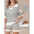 thumbnail image 2 of DARING DIVA Women's 2 Piece Crochet Short Sets Striped V Neck Tops S Brown Striped, 2 of 6