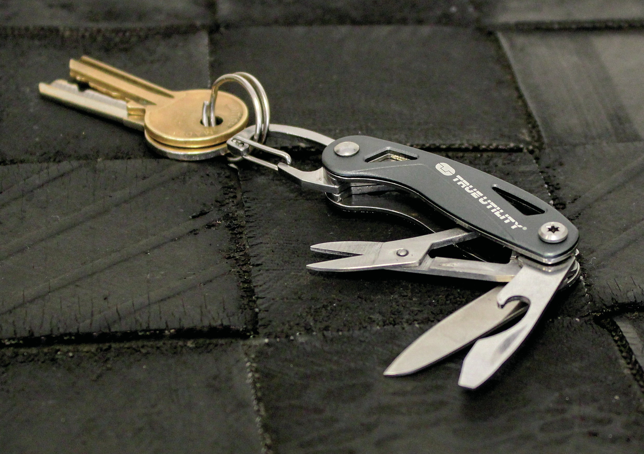 TRUE 6-in-1 Stainless Steel Keychain Multi-Tool with Carabiner Clip, Silver