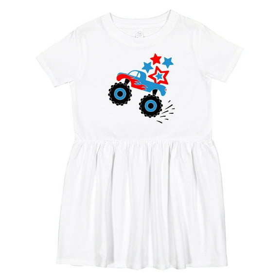 Inktastic Patriotic Monster Truck with Red and Blue Stars Girls Toddler Dress