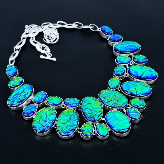 Ammolite Oval Gemstone Handmade 925 Sterling Silver Jewelry Necklace 18" VJ 2614