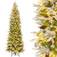thumbnail image 1 of Costway 9 FT Flocked Christmas Tree with 1310 PE PVC Branch Tips 470 Warm White LED Lights, 1 of 10