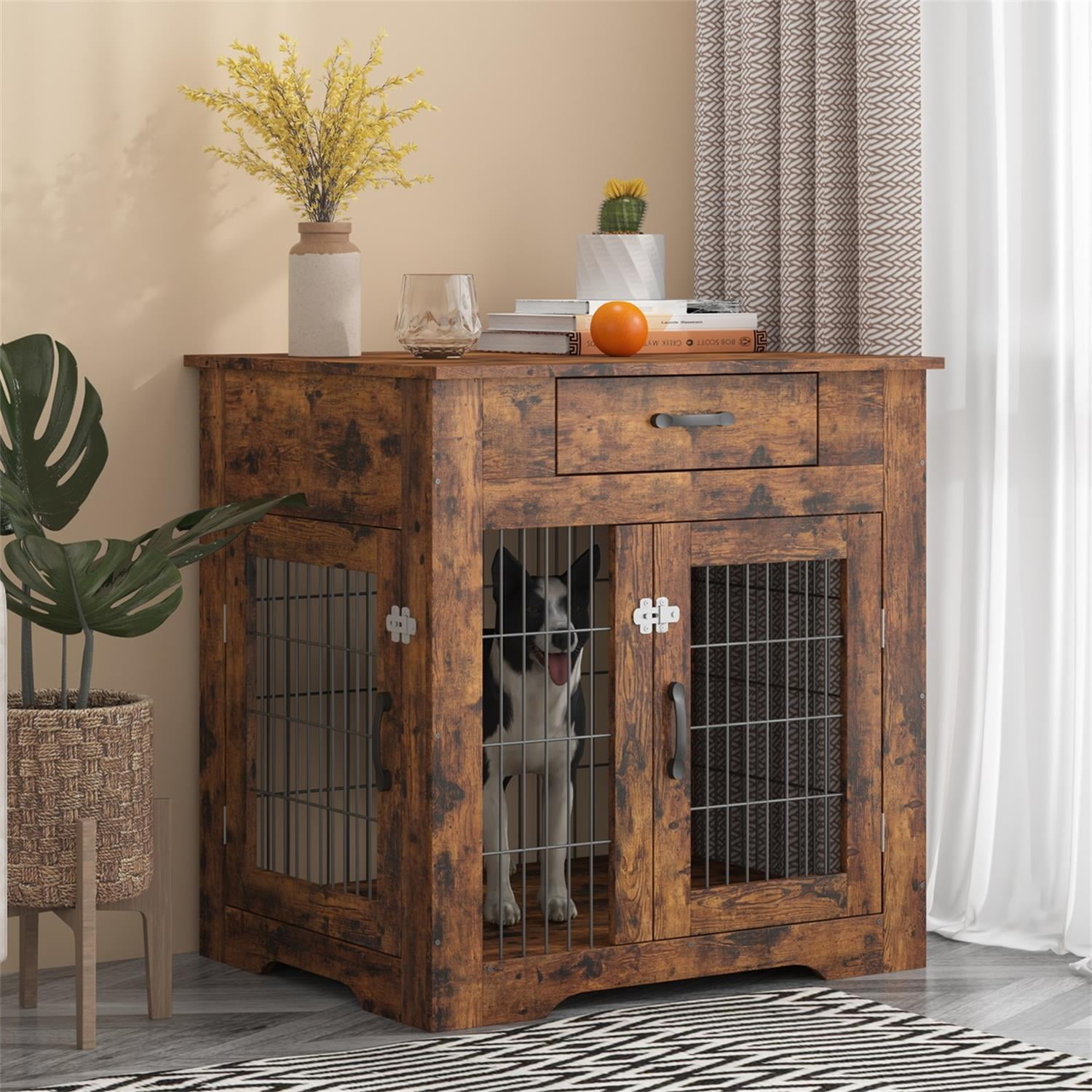 Pefilos 43" Dog Crate End Table Dog Cages with Drawer, Pet Kennels Cages with Double Doors Nightstand, Dog House Indoor Use Medium, White Pefilos 43" Dog Crate End Table Dog Cages with Drawer, Pet Kennels Cages with Double Doors Nightstand, Dog House Indoor Use Medium, White