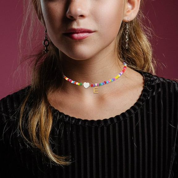 NIAIZEK Handmade Multi-Color Beaded Initial Necklace with Stainless Steel Letter Charm Trendy Jewelry