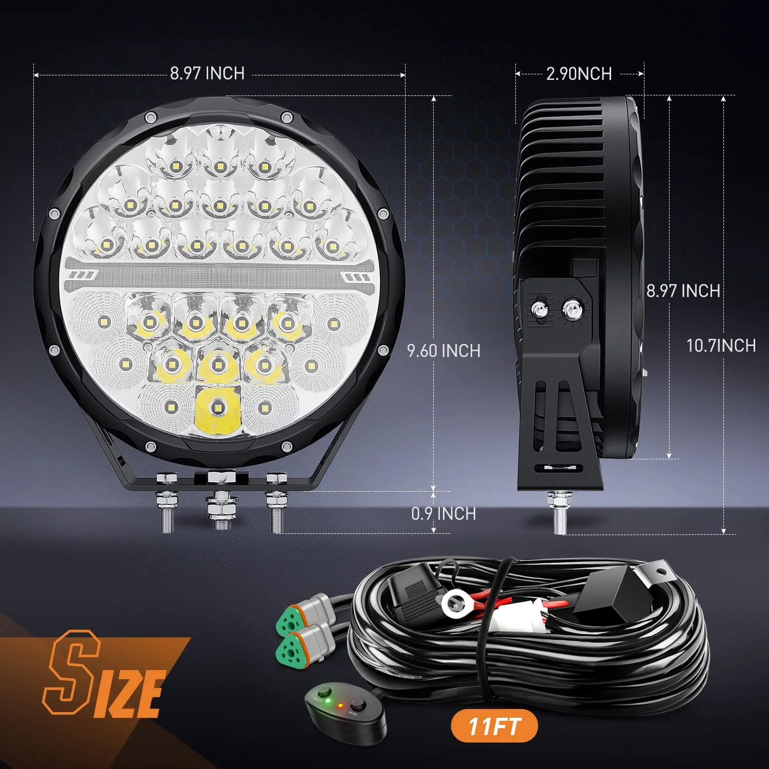 Nilight 9 Inch Round Offroad LED Driving Lights with DRL 2PCS 140W 15560LM IP68 Spot Flood Combo Work Light with 12AWG DT Connector Wiring Harness Kit for 4x4 Jeep Truck ATV UTV SUV, 5 Year Warranty