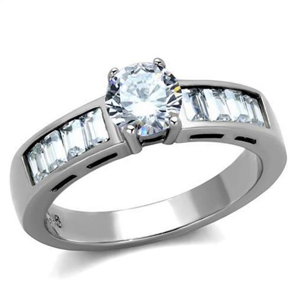 Alamode TK2117-6 Women High Polished Stainless Steel Ring with AAA Grade CZ in Clear - Size 6