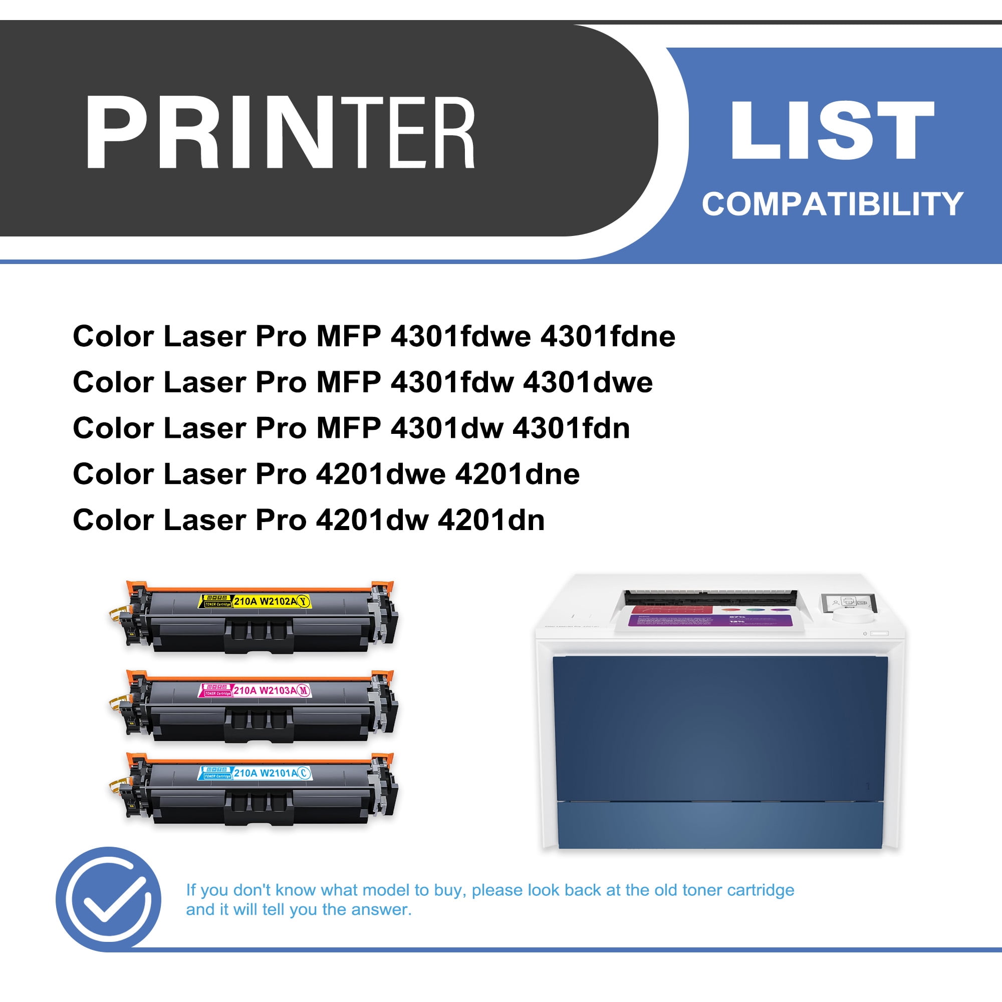 210A W2100A Toner Cartridge 3-Pack Compatible for 210A W2100A Toner Cartridges for Color Laser Pro 4201, Color Laser Pro MFP 4301 Series Printer ( 1 Cyan, 1 Magenta, 1 Yellow)