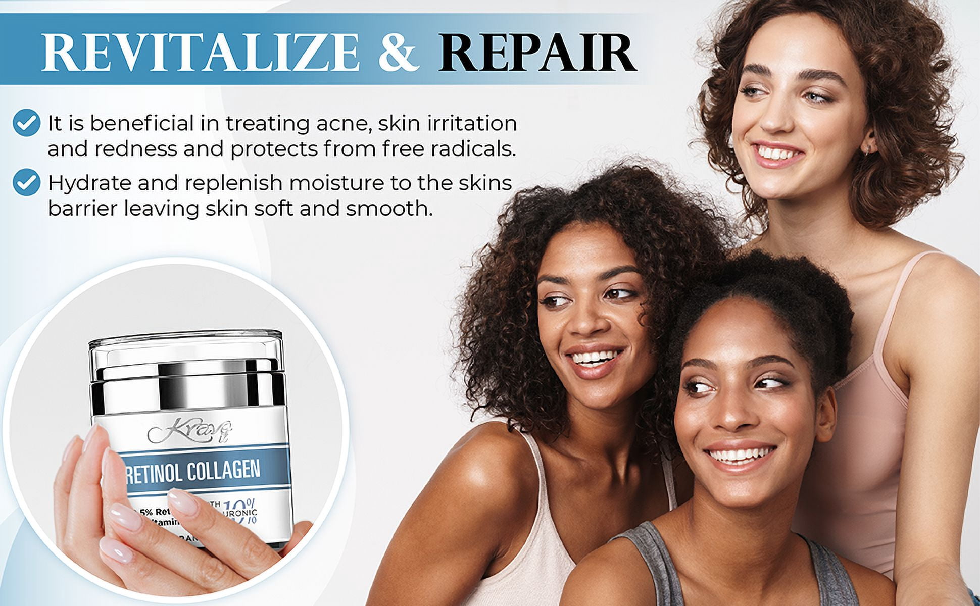 KRAVE IT Retinol Face Cream, Fragrance Free Moisturizer for Aging Skin with Hyaluronic Acid, Anti Aging Night Cream for Woman. -1.7 oz (Made in USA)