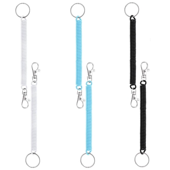 XIBUFE 6 Pcs Retractable Spring Coil Keychain, Coiled Lanyard with Keyring Lobster Clasp, Elastic Coil Springs Anti-Lost Stretch Cord, 3 Colors, 17 Inch