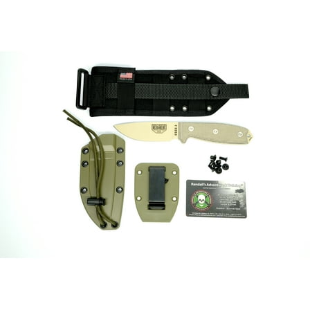 ESEE Knives ESEE 3P MB Fixed Blade Knife 3.88in Plain Edge Tan Micarta ESEE3PMBDT