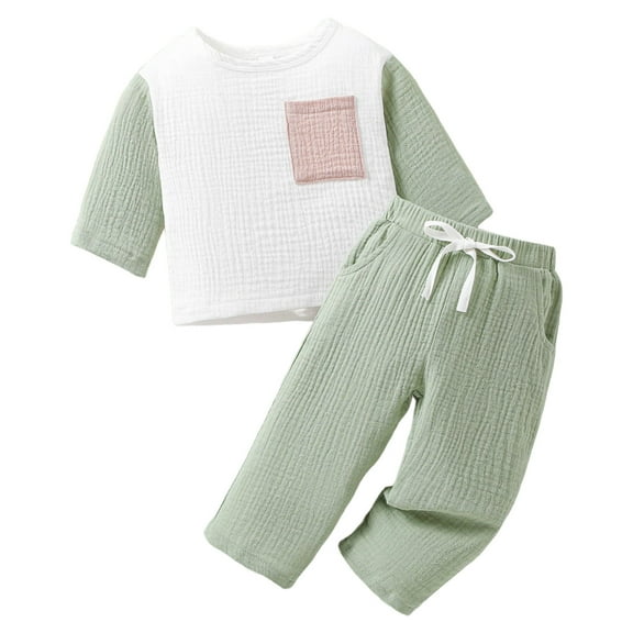 Gerichy Toddler Baby Boy Clothes Fall Winter Outfit, Toddler Boys Long Sleeve Patchwork Color Pocket Tops Casual Sports Pants Two Piece Outfits Set For Kids Clothes