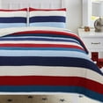 thumbnail image 2 of Cozy Line Ressler Stripe Reversible Cotton Quilt Set - Blue/Ivory/Red Twin 2 Piece, 2 of 5