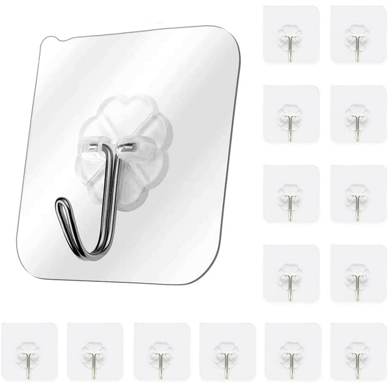 All-Purpose Large Adhesive Hooks, 12-Pack 20 lb(Max) Removable Wall Hooks  for Hanging, Large Waterproof Stick on Hooks for Organization