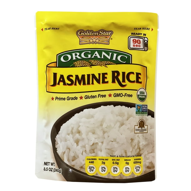 Golden Star Organic Jasmine White Rice, Ready to Heat Microwaveable Pouch, 8.5 oz