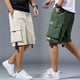 thumbnail image 3 of Pantalones cortos de carga para hombre, Shorts tácticos de trabajo, informales, con múltiples bolsillos, botones, holgados, pierna ancha hasta la rodilla, Verano, 3 of 4