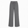 thumbnail image 4 of Womens Sweatpants Linen High Waist Elastic Summer Beach Casual Wide Leg Sweatpants Women Grey 3Xl, 4 of 4