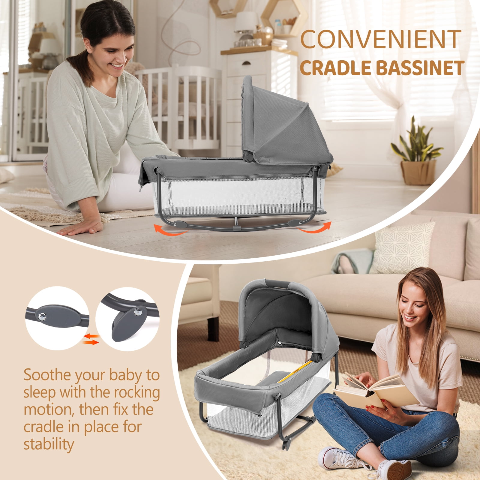 JOYMOR All in One Nursery Center,Bassinet with Changing Table,Mattress,Sheet,Unisex Infant