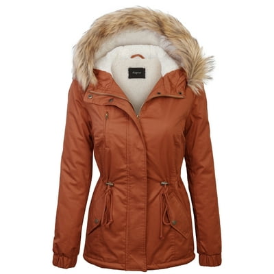 KOGMO Womens Sherpa Lined Zip Up Anorak Jacket Parka with Fur Hoodie