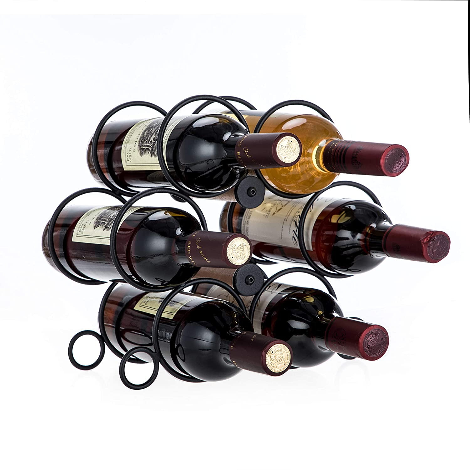 Home Zone Living VK40294U Wine Rack for Countertop, Up to 6-Bottles, Round Design, Black