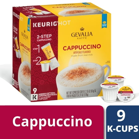 Gevalia Cappuccino Espresso Coffee K-Cup Pods & Froth Packets 9 ct Box