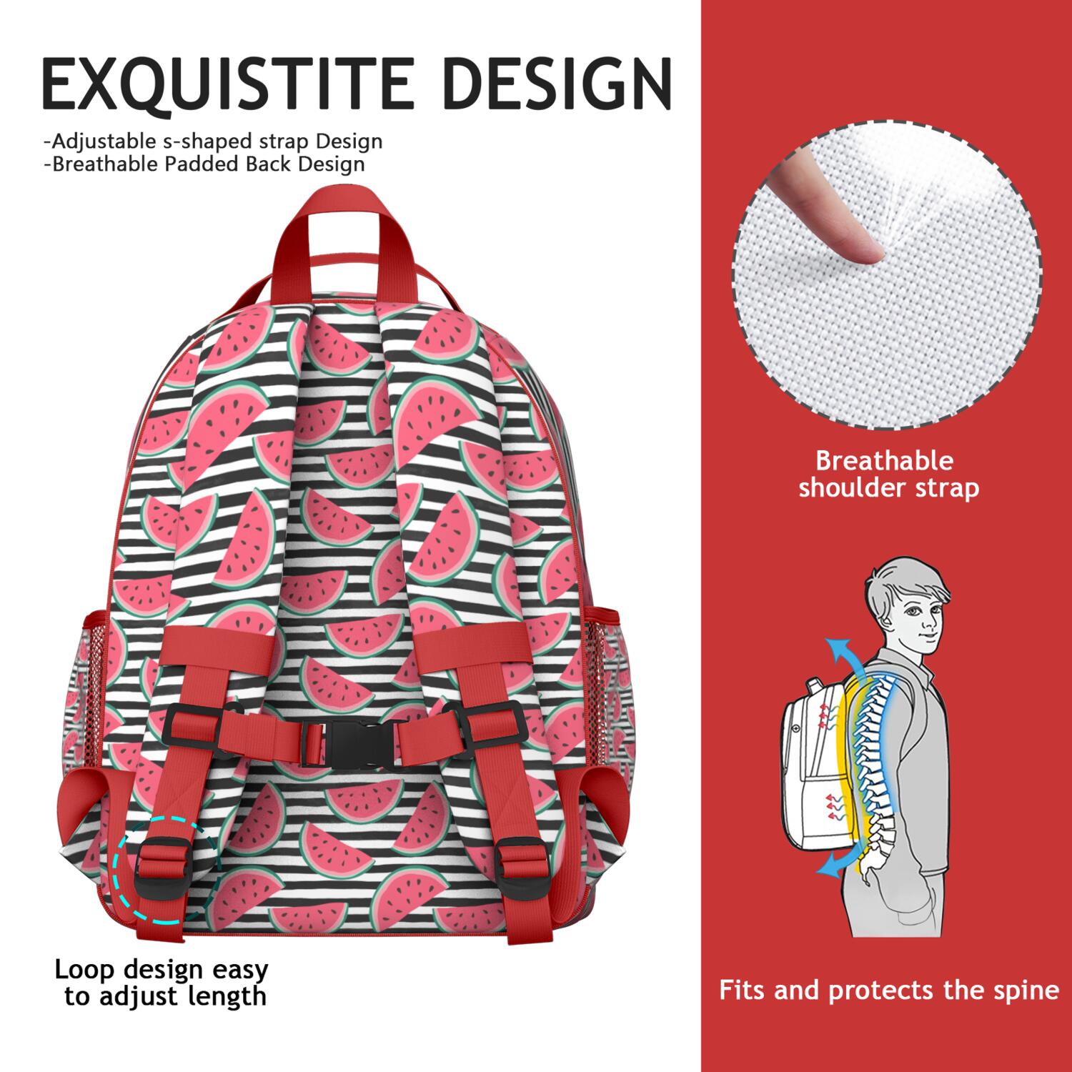 Cute Watermelon Pattern Backpack - Waterproof & Durable Book Bag with Chest Strap for Summer Beach & Travel