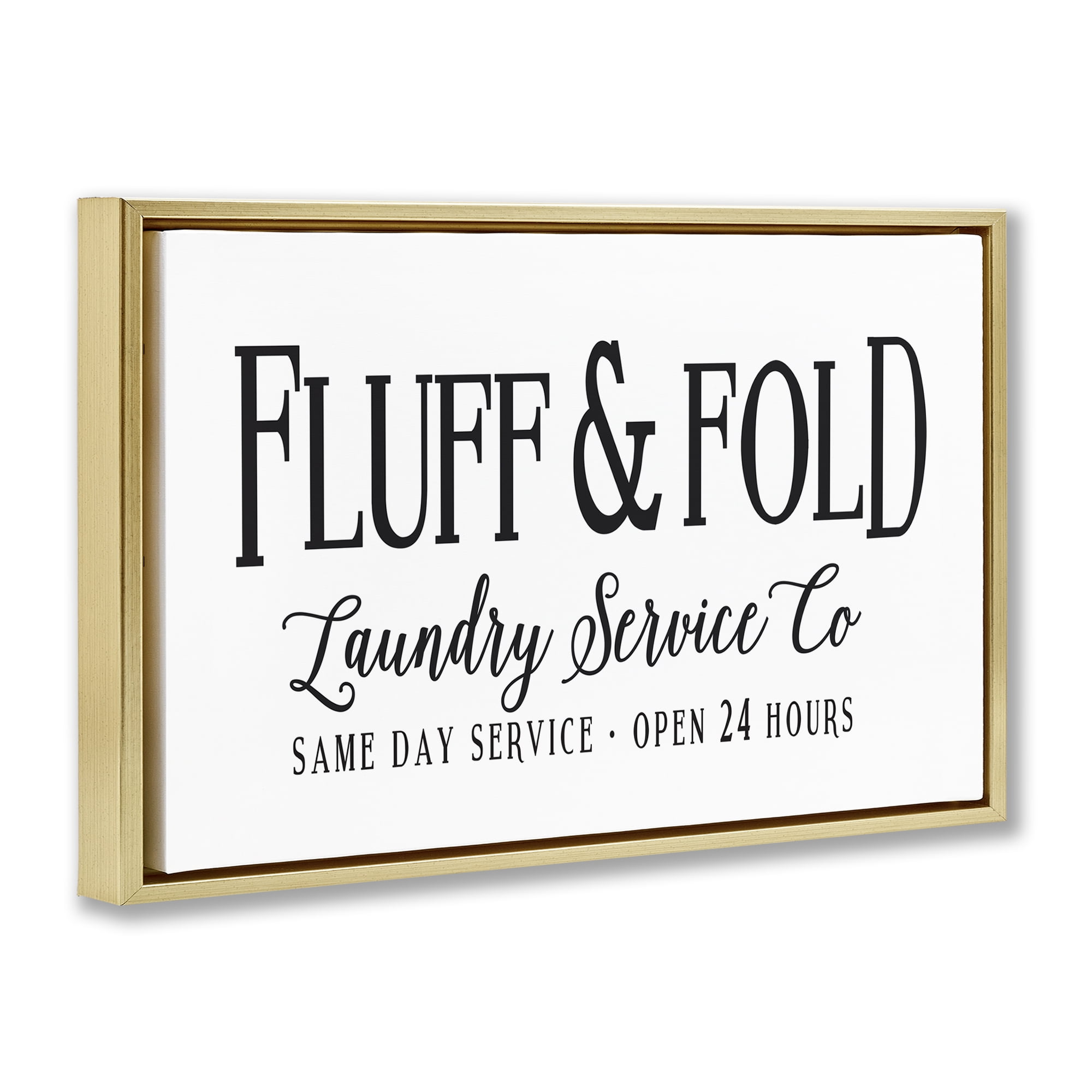 Stupell Industries Fluff & Fold Laundry Bath & Laundry Painting Gold Floater Framed Canvas Art Print Wall Art, 25 x 17